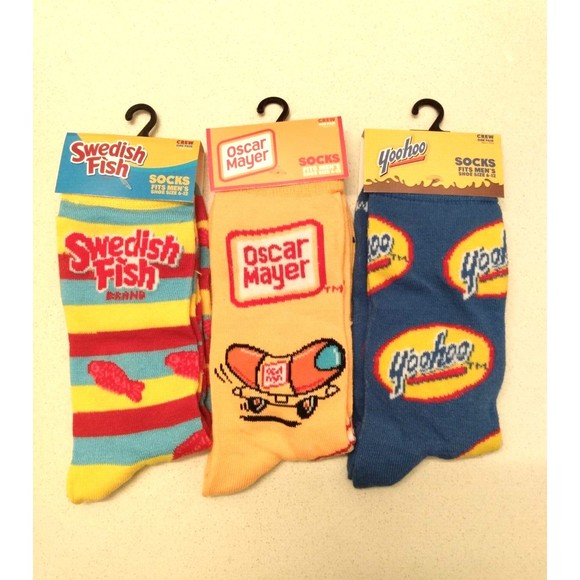 Yoohoo Oscar Mayer Swedish Fish Novelty Crew Socks Men's Shoe Size 6-12 3 Pair - Picture 1 of 10